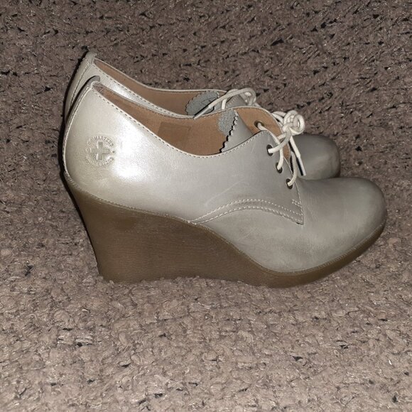 DOC DR. MARTENS-Mimi Wedge-Grey Smooth Leather-Slightly Distressed Look-Sz 8-EX - Picture 4 of 8